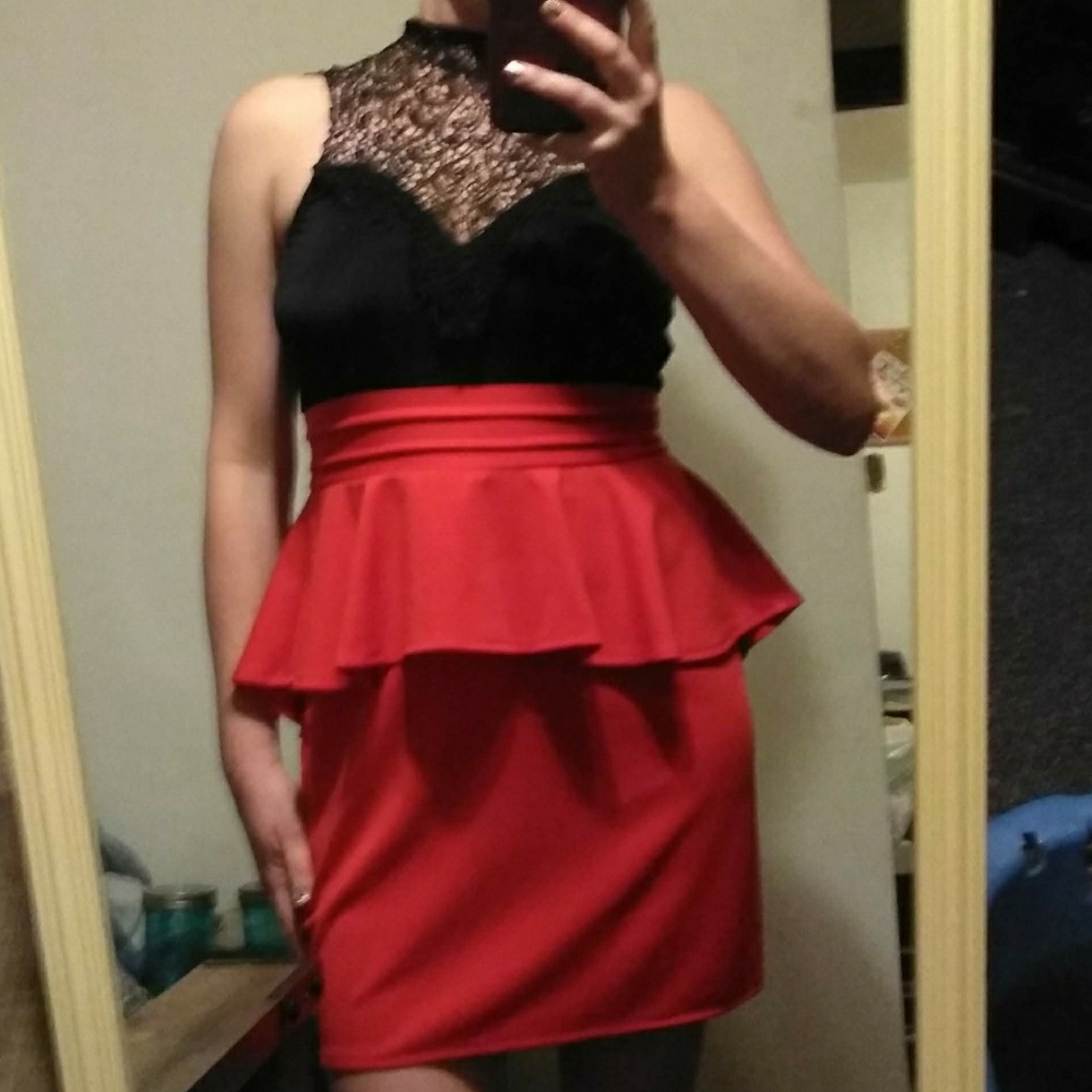 Oasap Black & Red Evening Dress
